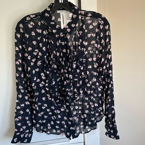 Ganni Floral Semi Sheer button down blouse